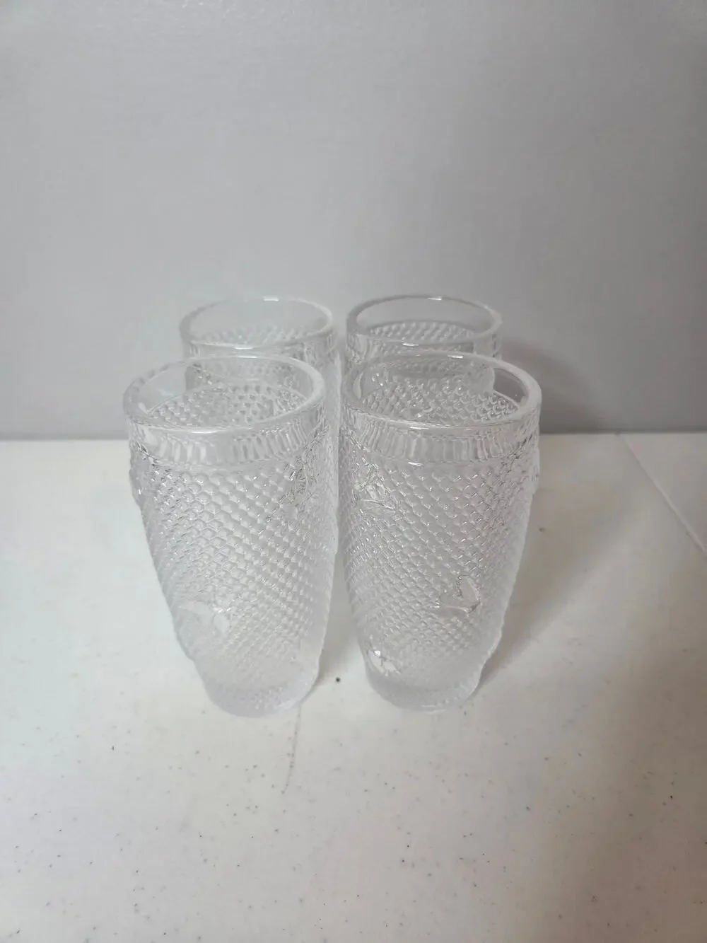 Williams Sonoma Botanical Honey Bee pressed glass 12oz Tumblers Set of 4